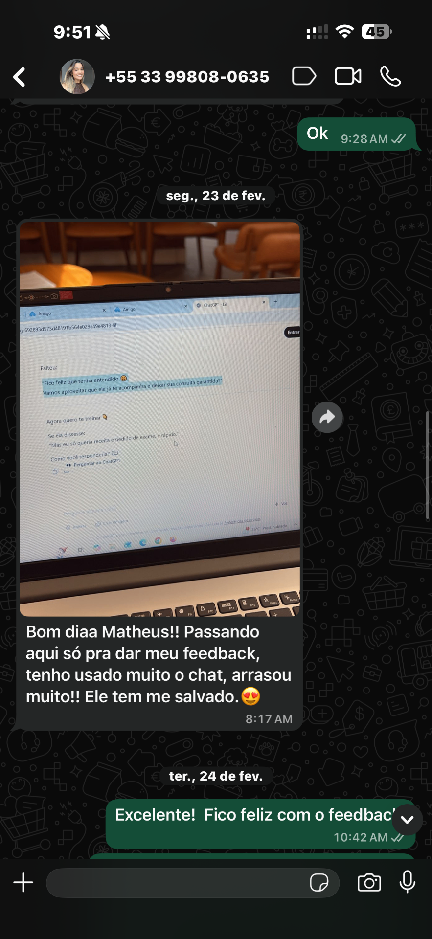 Print de WhatsApp com reação real de cliente do Kit (4)